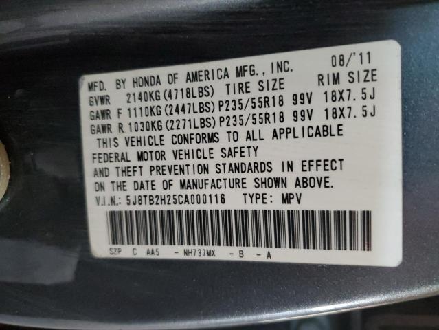 5J8TB2H25CA000116 - 2012 ACURA RDX GRAY photo 12