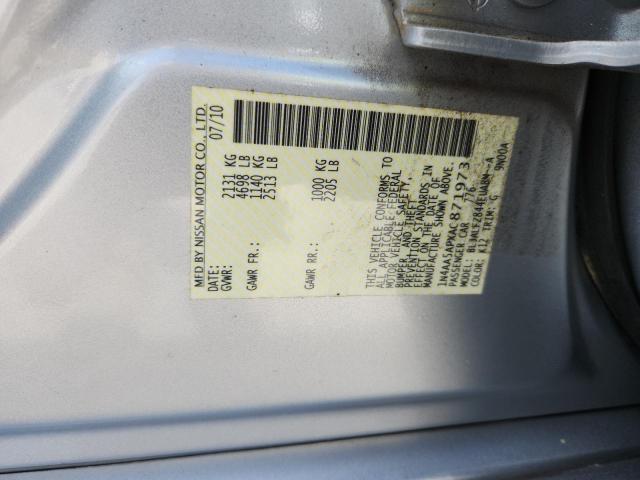 1N4AA5APXAC871973 - 2010 NISSAN MAXIMA S 银色 照片 12