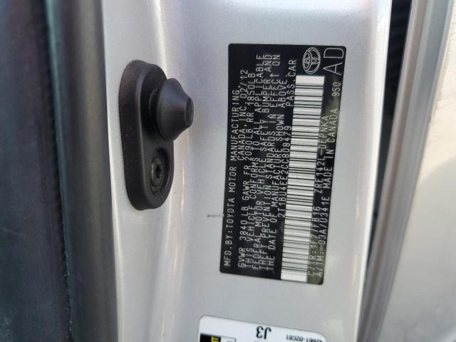 2T1BU4EE2CC808479 - 2012 TOYOTA COROLLA BASE 银色 照片 12