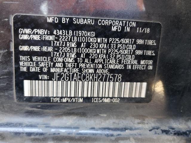 JF2GTAEC8KH277578 - 2019 SUBARU CROSSTREK PREMIUM Grafito foto 13