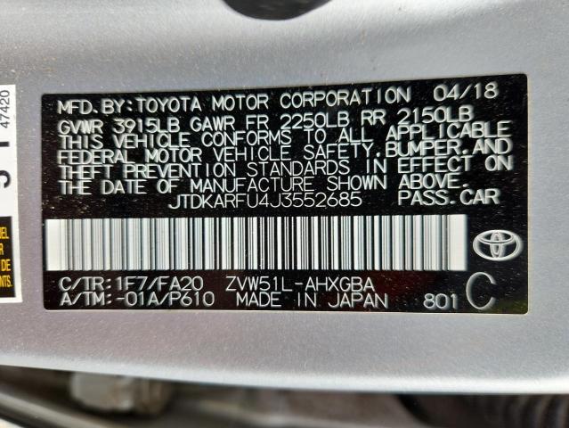 JTDKARFU4J3552685 - 2018 TOYOTA PRIUS Silber Foto 12