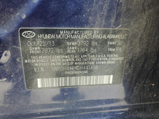 5NPDH4AE4DH441456 - 2013 HYUNDAI ELANTRA GLS BLUE photo 13