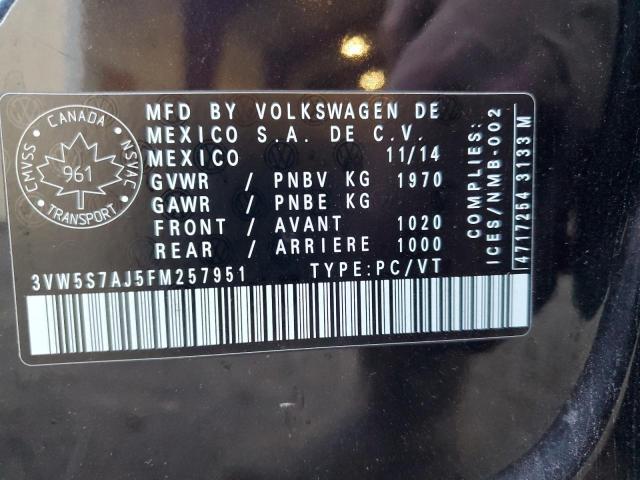 3VW5S7AJ5FM257951 - 2015 VOLKSWAGEN JETTA GLI 黑色 照片 12