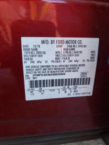 2FMPK4K96KBB45844 - 2019 FORD EDGE TITANIUM RED photo 12