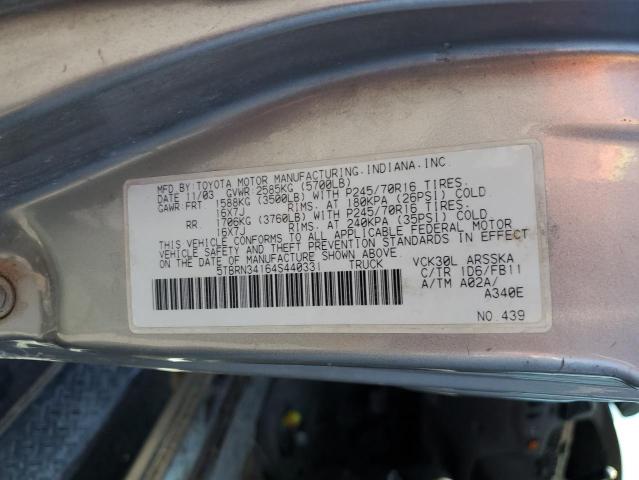 5TBRN34164S440331 - 2004 TOYOTA TUNDRA ACCESS CAB SR5 SILVER photo 12