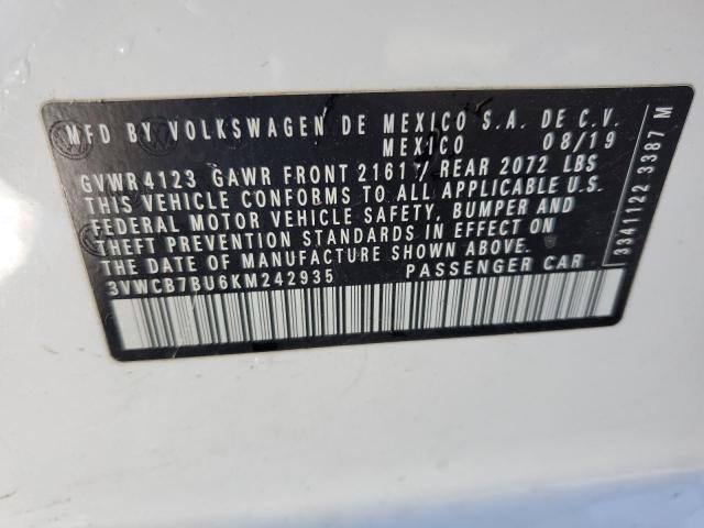 3VWCB7BU6KM242935 - 2019 VOLKSWAGEN JETTA S WHITE photo 12