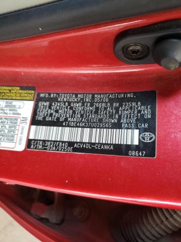 4T1BE46K37U029565 - 2007 TOYOTA CAMRY CE Czerwony zdjęcie 12