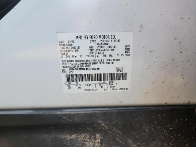 1FM5K8D82JGB06646 - 2018 FORD EXPLORER XLT WHITE photo 13