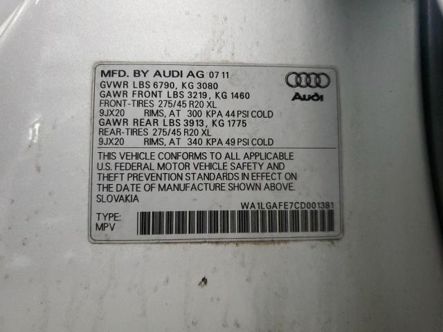 WA1LGAFE7CD001381 - 2012 AUDI Q7 PREMIUM PLUS Srebrny zdjęcie 13