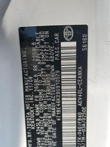 4T1BE46K09U910579 - 2009 TOYOTA CAMRY BASE 白色 照片 13