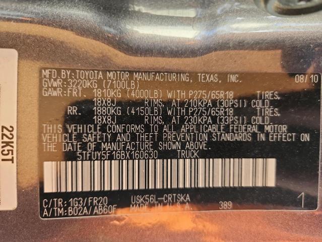 5TFUY5F16BX160630 - 2011 TOYOTA TUNDRA DOUBLE CAB SR5 GRAY photo 12