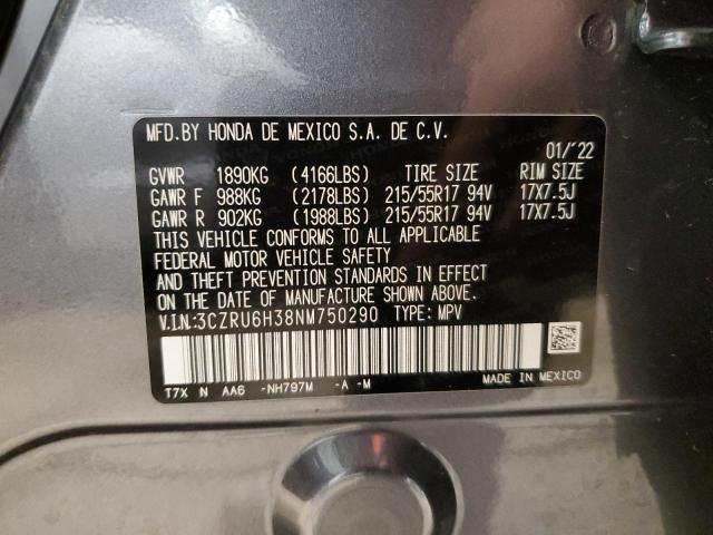 3CZRU6H38NM750290 - 2022 HONDA HR-V LX CHARCOAL photo 12