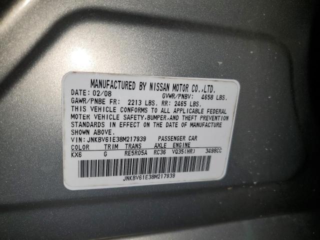 JNKBV61E38M217939 - 2008 INFINITI G35 SILVER photo 13