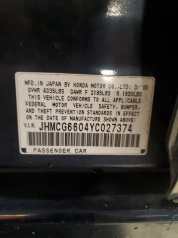 JHMCG6604YC027374 - 2000 HONDA ACCORD EX Mavi foto 12