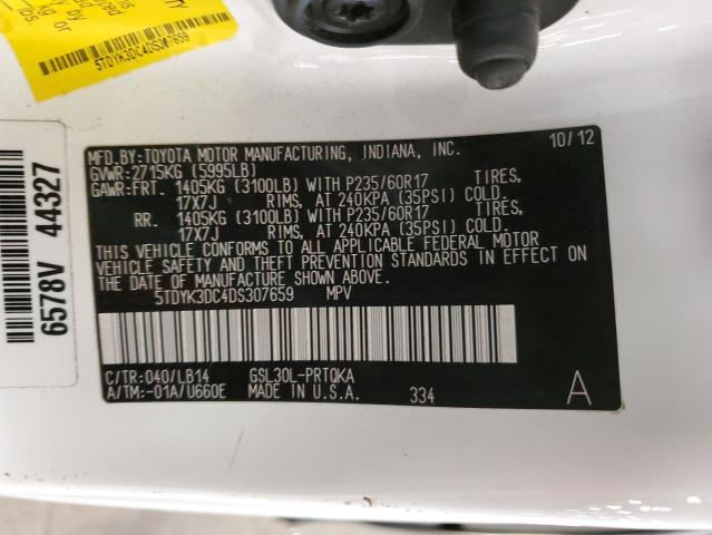 5TDYK3DC4DS307659 - 2013 TOYOTA SIENNA XLE WHITE photo 14