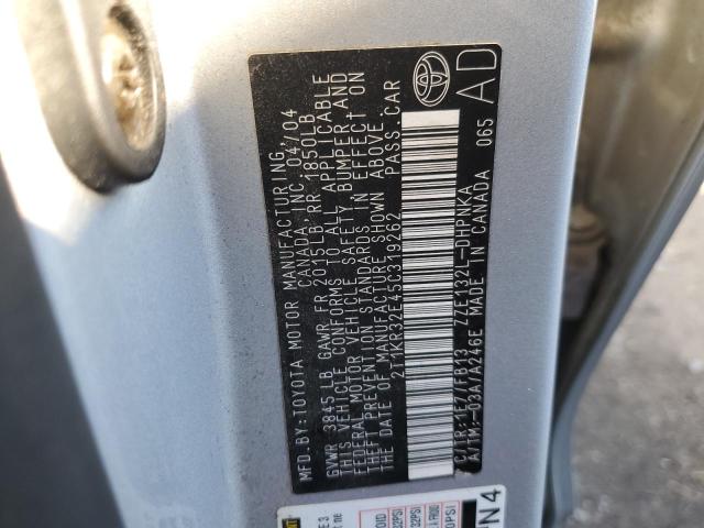 2T1KR32E45C319262 - 2005 TOYOTA COROLLA MA XR GRAY photo 12