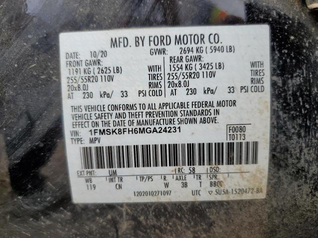 1FMSK8FH6MGA24231 - 2021 FORD EXPLORER LIMITED BLACK photo 12