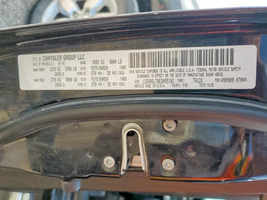 1C6RR6LT0ES455181 - 2014 RAM 1500 SLT BLACK photo 12