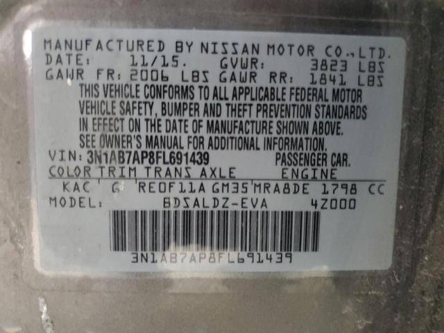 3N1AB7AP8FL691439 - 2015 NISSAN SENTRA S GRAY photo 12