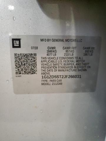 1G1ZD5ST2JF266031 - 2018 CHEVROLET MALIBU LT Արծաթագույն լուսանկար 12