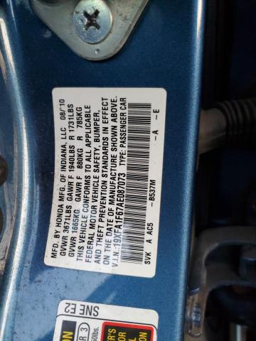 19XFA1F67AE087073 - 2010 HONDA CIVIC LX-S Bleu photo 12
