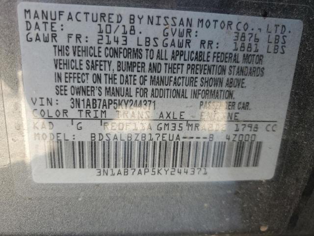 3N1AB7AP5KY244371 - 2019 NISSAN SENTRA S GRAY photo 13