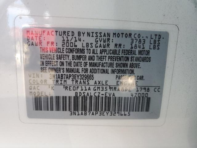 3N1AB7AP3EY329665 - 2014 NISSAN SENTRA S WHITE photo 12