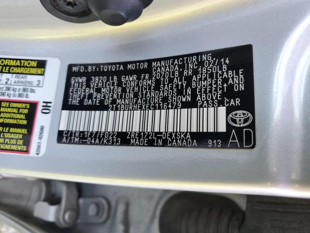 2T1BURHEXEC116479 - 2014 TOYOTA COROLLA L SILVER photo 12