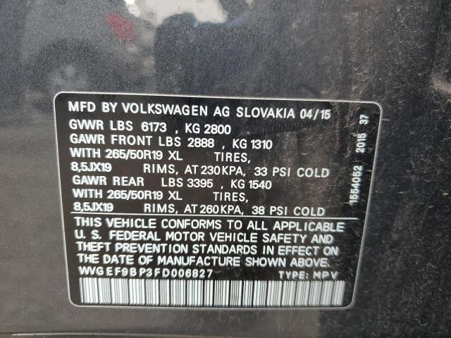 WVGEF9BP3FD006827 - 2015 VOLKSWAGEN TOUAREG V6 GRAY photo 13