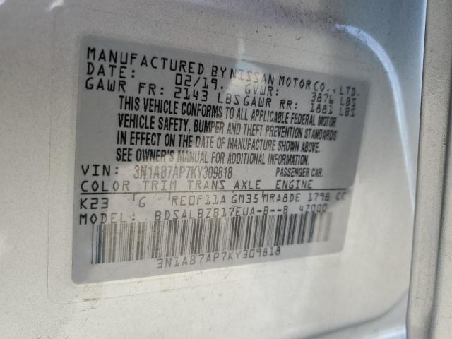 3N1AB7AP7KY309818 - 2019 NISSAN SENTRA S SILVER photo 12