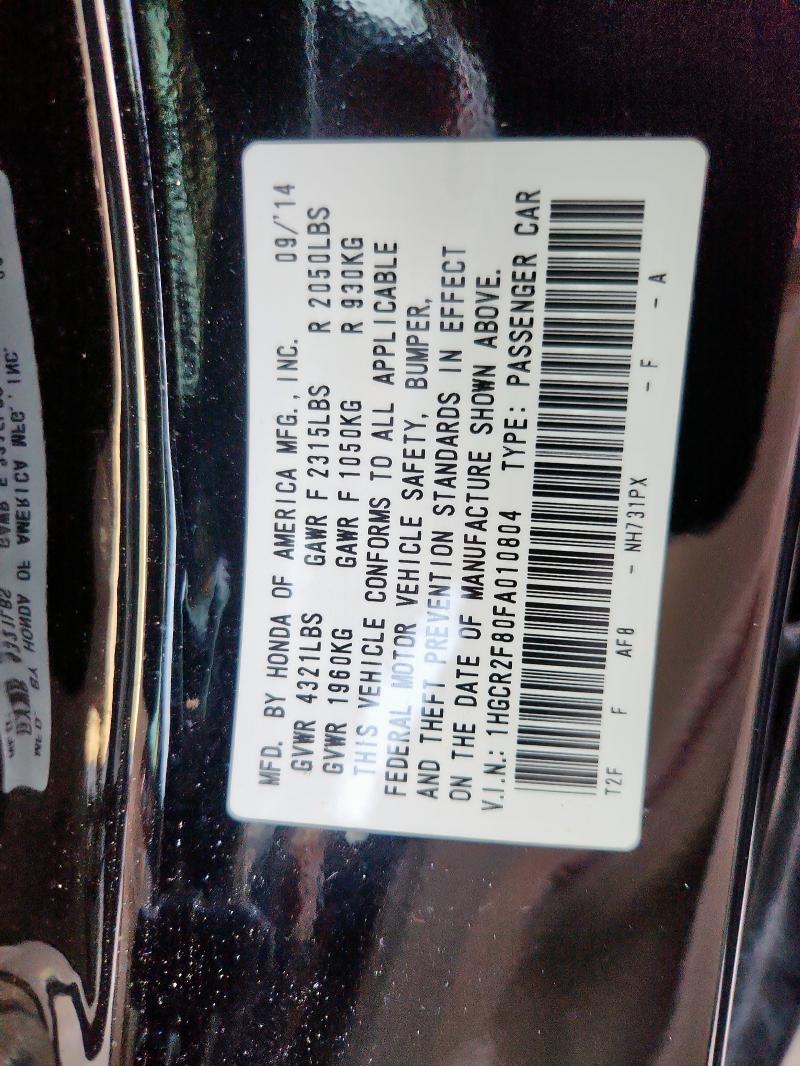 1HGCR2F80FA010804 - 2015 HONDA ACCORD EXL BLACK photo 10