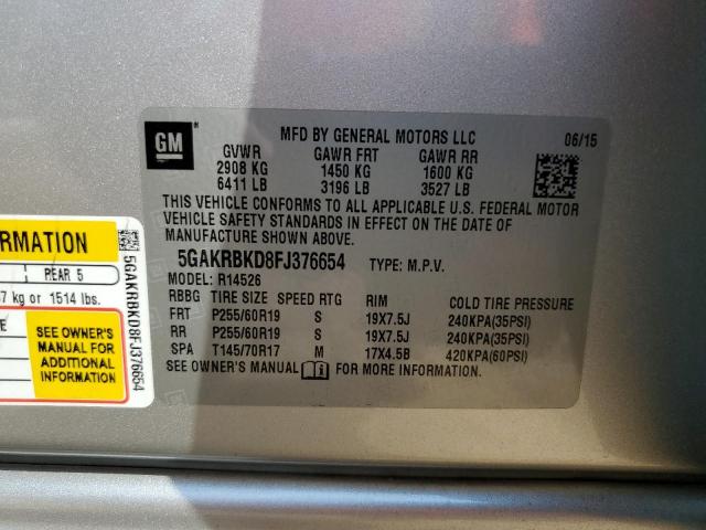 5GAKRBKD8FJ376654 - 2015 BUICK ENCLAVE SILVER photo 13