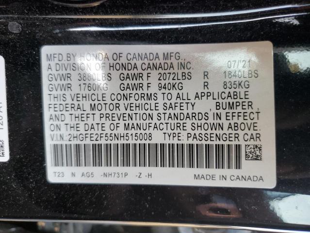 2HGFE2F55NH515008 - 2022 HONDA CIVIC SPORT 黑色 照片 12