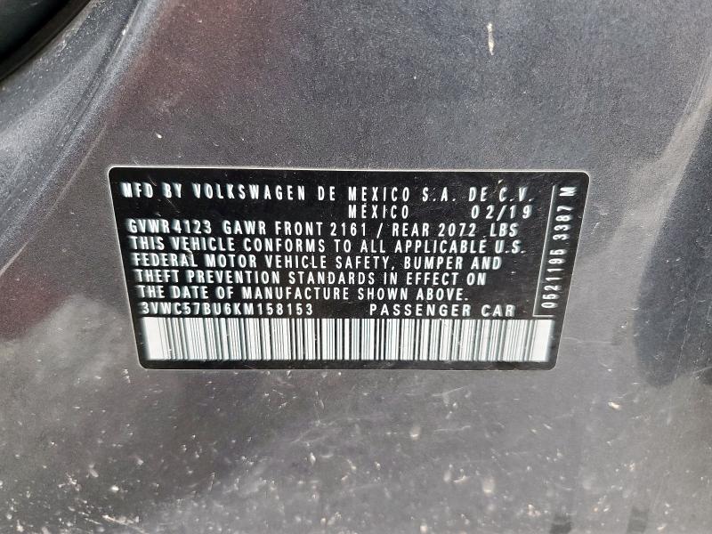 3VWC57BU6KM158153 - 2019 VOLKSWAGEN JETTA S GRAY photo 12
