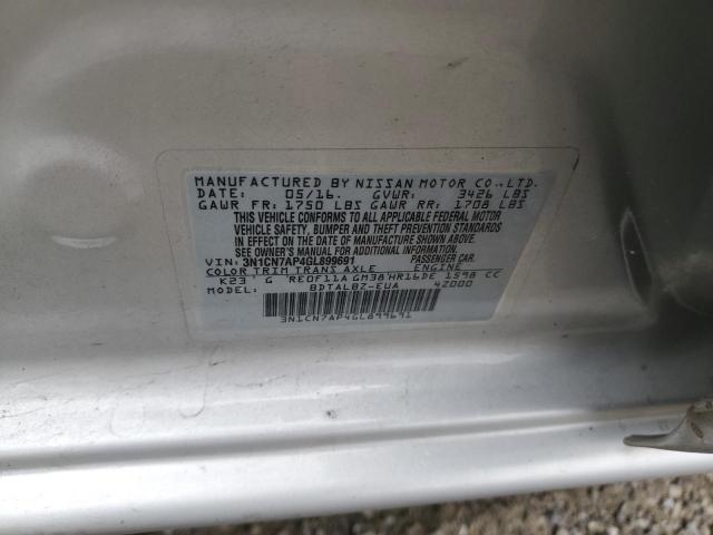 3N1CN7AP4GL899691 - 2016 NISSAN VERSA S 银色 照片 12