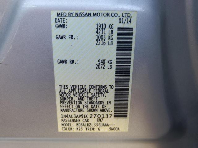 1N4AL3AP9EC270137 - 2014 NISSAN ALTIMA 2.5 SILVER photo 12