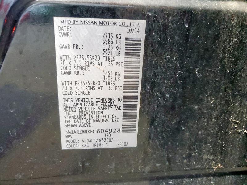 5N1AR2MNXFC604928 - 2015 NISSAN PATHFINDER S 黑色 照片 12