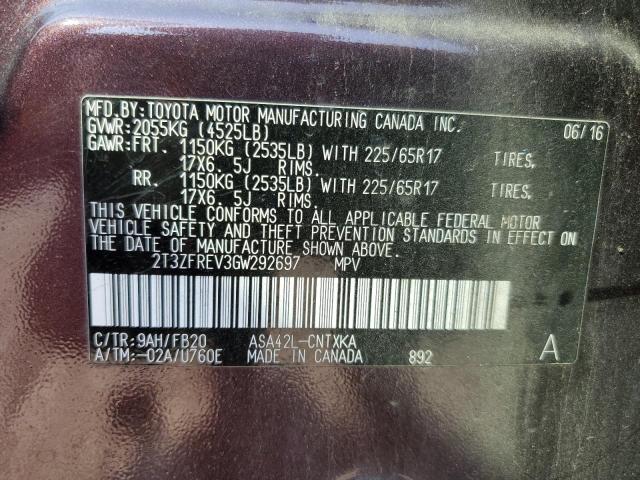 2T3ZFREV3GW292697 - 2016 TOYOTA RAV4 LE PURPLE photo 13