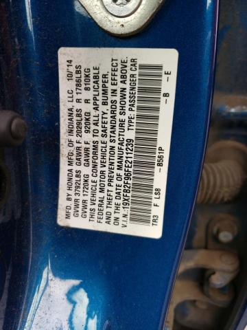 19XFB2F96FE211239 - 2015 HONDA CIVIC EXL BLUE photo 12