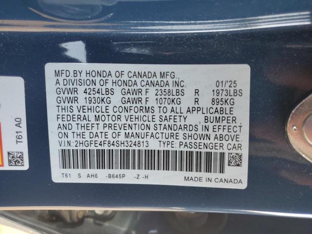 2HGFE4F84SH324813 - 2025 HONDA CIVIC SPORT BLUE photo 12