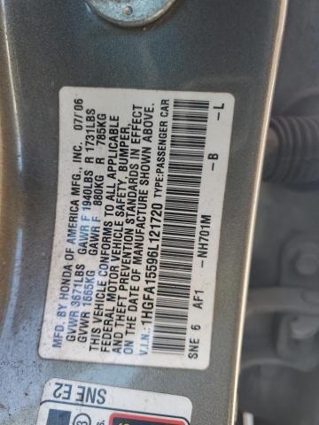 1HGFA15596L121720 - 2006 HONDA CIVIC LX GRAY photo 12