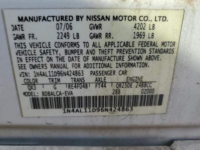 1N4AL11D96N424863 - 2006 NISSAN ALTIMA S WHITE photo 13