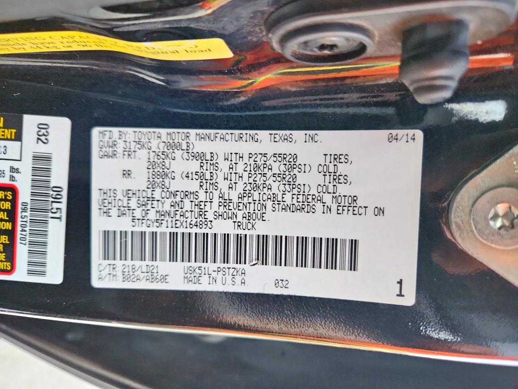 5TFGY5F11EX164893 - 2014 TOYOTA TUNDRA CREWMAX PLATINUM BLACK photo 12