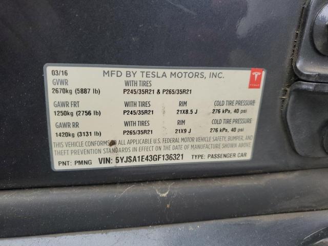 5YJSA1E43GF136321 - 2016 TESLA MODEL S GRAY photo 14