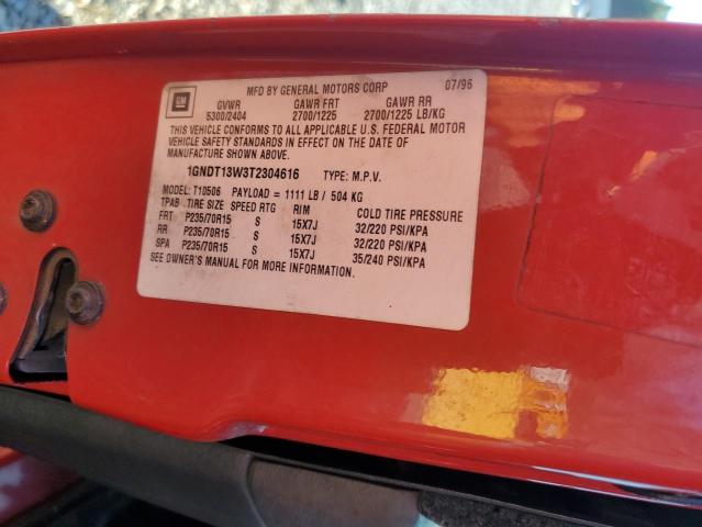 1GNDT13W3T2304616 - 1996 CHEVROLET BLAZER RED photo 13