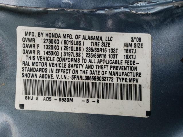 5FNRL38668B052772 - 2008 HONDA ODYSSEY EXL BLUE photo 13