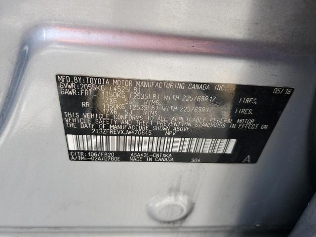 2T3ZFREVXJW470645 - 2018 TOYOTA RAV4 LE Argent photo 14