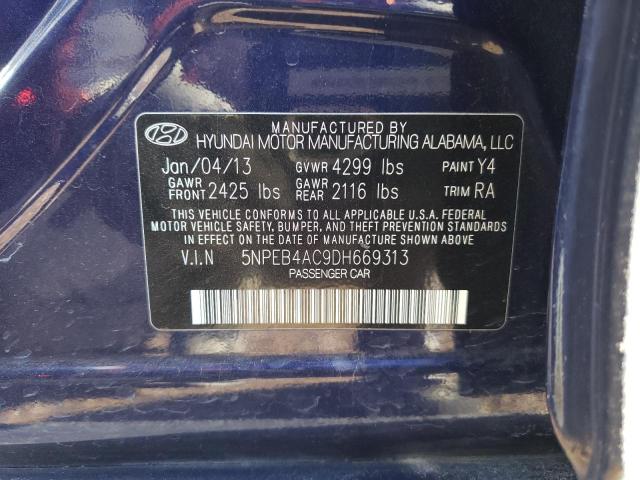 5NPEB4AC9DH669313 - 2013 HYUNDAI SONATA GLS BLUE photo 12