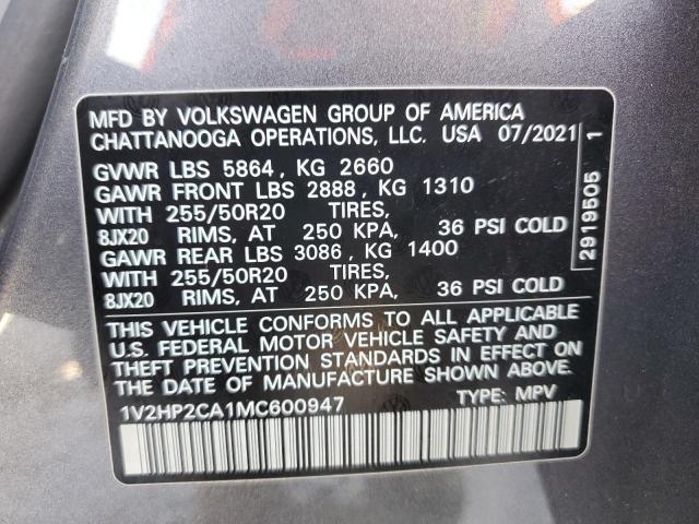 1V2HP2CA1MC600947 - 2021 VOLKSWAGEN ATLAS SE رمادي صورة 13