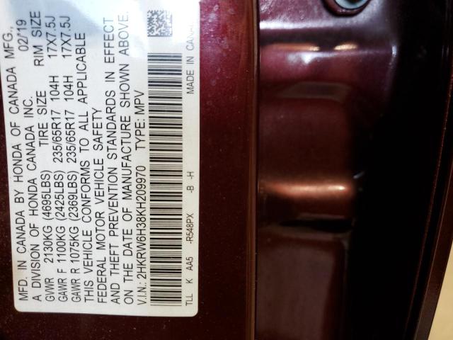 2HKRW6H38KH209970 - 2019 HONDA CR-V LX Bordo foto 13